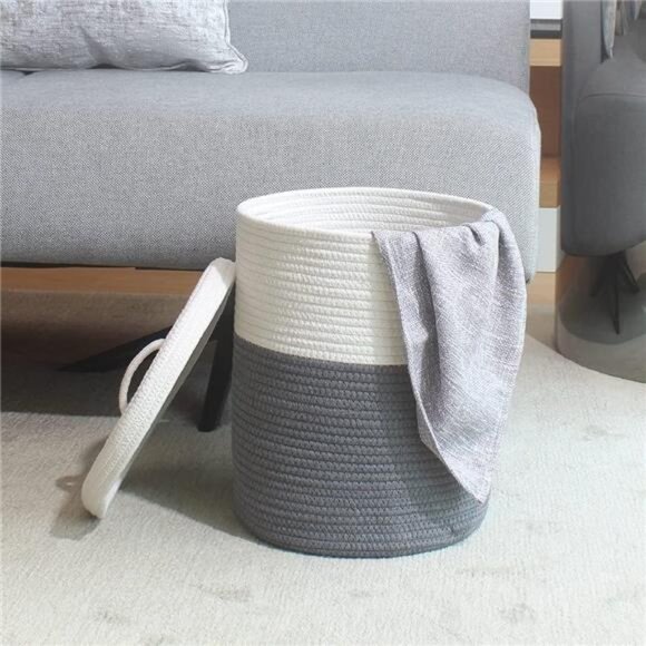 Yimi's Dream Storage Basket with Lid, Small Lidded Cotton Rope Storage Bins for - Picture 3 of 6